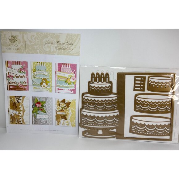 Anna Griffin Jacket Card Dies Celebrations Cake Design Metal Cutting Dies - Picture 1 of 16